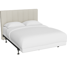 Perspective view of Vertical Channel Linen Queen Uph Headboard W/ Revive Metal Frame