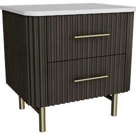 Perspective view of Clay Brown 2 Drawer Nightstand With Marble Top