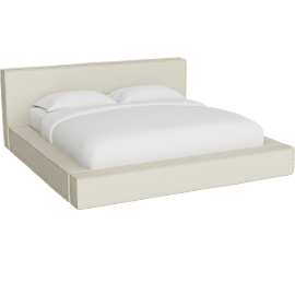 Perspective view of Gavyn Beige Cream King Linen Upholstered Platform Bed