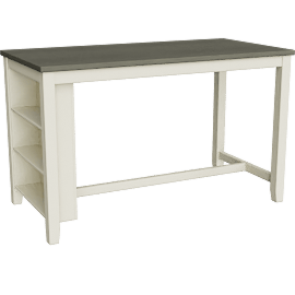 Perspective view of Fideo White Wood Rectangular 60 Counter Height Table, Storage, Shelves, 4 Seat