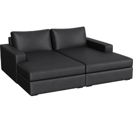 Perspective view of Araceli II Charcoal Grey Black Vegan Faux Leather Double Chaise