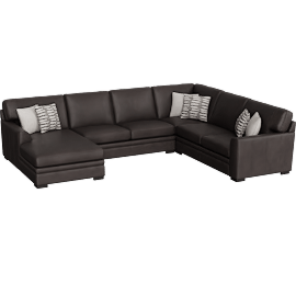 Perspective view of Greer Brown / Grey Natural Leather 4 Piece 140 Modular U-Shaped Sectional With Left Arm Facing Chaise & Armless Loveseat, Deep Seated