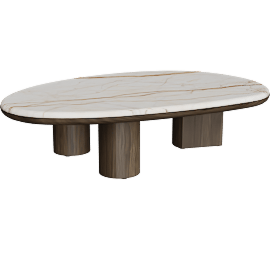 Perspective view of Haydar Brown Wood And Natural Marble 47 Coffee Table