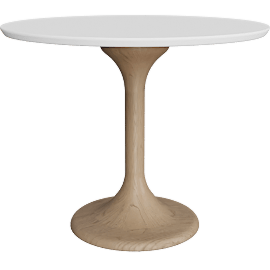 Perspective view of Nero 36" White Quartz and Wood Round Bistro Dining Table