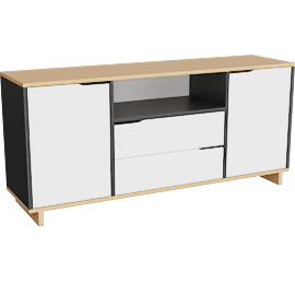 Perspective view of Reed Mid-Century Modern Multicolor 2-Door Wood Dining Room Sideboard