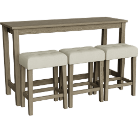 Perspective view of Tanner Natural Brown Wood 60" Kitchen Bar With Backless Stool + USB Set For 3