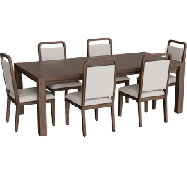 Perspective view of Sawyer Brown Walnut Wood 68-88'' Extendable Rectangular Dining Table With Eden Brown Chairs Set for 6