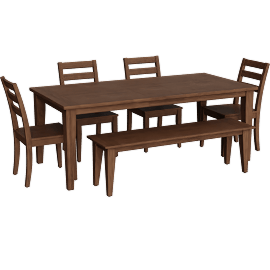 Perspective view of Jayden Brown Acacia Wood 65-79 Extendable Dining With Bench Set For 6