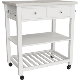 Perspective view of Lodi Faux Marble Kitchen Bar Cart With Wheels, White