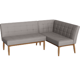Perspective view of Sanford Mid-Century Modern Grey Fabric Upholstered And Walnut Brown Wood 2-Piece Dining Nook Banquette