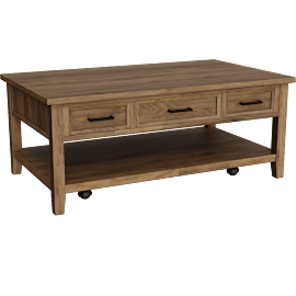 Perspective view of Clareview 47 Wide Rectangular Wood Lift-Top Coffee Table, Wheels