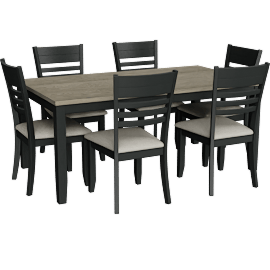 Perspective view of Folio Black + Brown Natural Two Tone Rectangular Wood 70 Dining Table, 6 Seat, Rubberwood