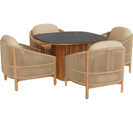 Perspective view of Softlands Outdoor Dining Table + Chairs