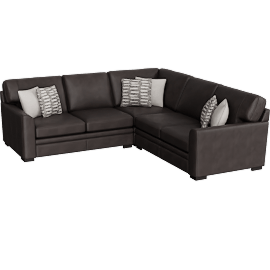 Perspective view of Greer Brown / Grey Leather 3 Piece 105 Modular L-Shaped Sectional With Right Arm Facing & Left Arm Facing Loveseat and Corner