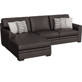 Perspective view of Greer Brown / Grey Leather 2 Piece 105 Modular Sectional With Left Arm Facing Chaise & Right Arm Facing Loveseat, Deep Seated