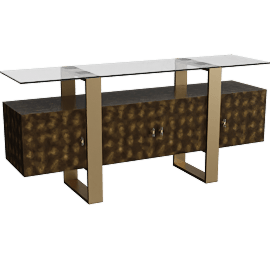 Perspective view of Modern Brown Gold + Glass 70 Storage Cabinet With Doors + Shelf, Entryway