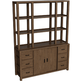 Perspective view of Kai II Brown Oak Buffet With Kai Brown Cracked Oak Hutch