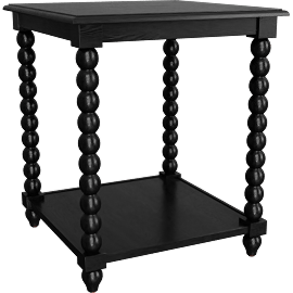 Perspective view of Elley Black 20 Wide Wood End Table, Shelf