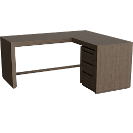 Perspective view of Voyage Brown L-Shaped Desk + Filing Cabinet By Nate Berkus + Jeremiah Brent