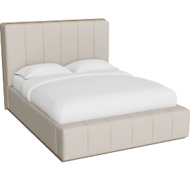 Perspective view of Seraphina Beige Queen Channel Tufted Fabric Upholstered & Wood Platform Bed