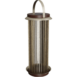 Perspective view of Auckland Large LED Acacia and Metal Solar Lantern 26"