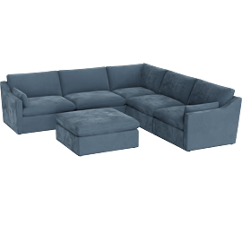 Perspective view of Adelina 123 5 Piece Modular Sectional with Ottoman, Nordic Blue