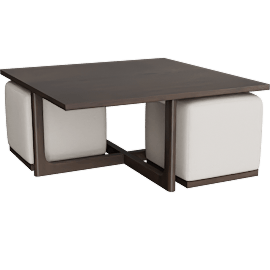 Perspective view of Maggie 38 Wide Wood Square Coffee Table With 2 Upholstered Ottomans