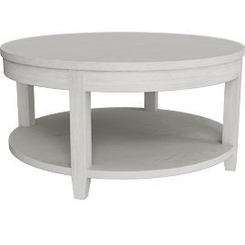 Perspective view of Chelsey 36 Wide Round Wood Lift-Top Coffee Table, Shelf, White