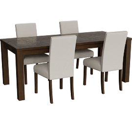Perspective view of Benni Brown Dining Table Set For 4 With Straight Backrest Chairs