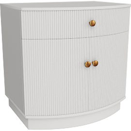 Perspective view of Livia White 1 Drawer + 2 Door Nightstand