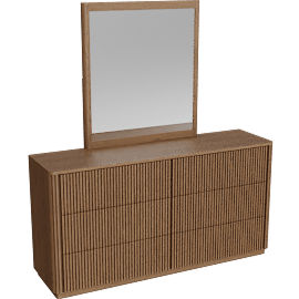 Perspective view of Kissa Reeded 6-Drawer Dresser/Mirror