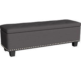 Perspective view of Caius Dark Grey Fabric Upholstered Button-Tufting Storage Ottoman Bench, Entryway, Shoe Bench