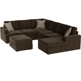 Perspective view of Bonaterra II 127 2 Piece Sectional With Right Arm Facing Sofa Chaise & Ottoman, Chocolate