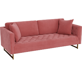 Perspective view of Xoeln Pink Velvet Modern Sofa with Brass Legs