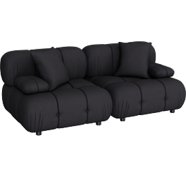 Perspective view of Calliope Black Vegan Shearling Modular Loveseat