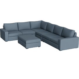 Perspective view of Araceli II French Blue 4 Piece Sectional & Ottoman