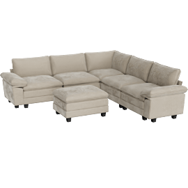 Perspective view of Martina Taupe 6 Piece Modular Sectional with Ottoman