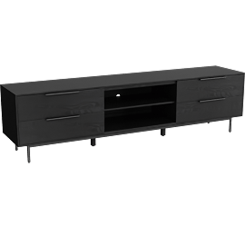 Perspective view of Amira Black 76 Modern Wood TV Stand, Drawers, Stroage, Entertainment Center