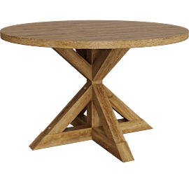 Perspective view of Walli Round Weathered Oak Dining Table