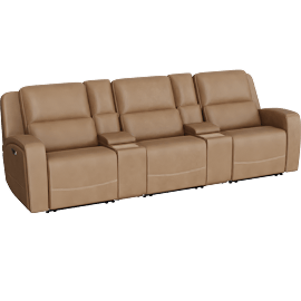 Perspective view of Liam Saddle Brown Leather 118 5 Piece Flexsteel Power Zero Gravity Reclining Modular Theater Sectional