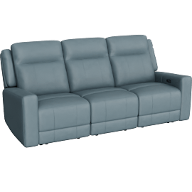 Perspective view of Tatiana Blue Leather 88 3 Piece Power Reclining Modular Sofa With USB