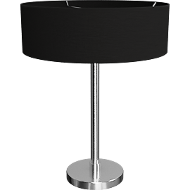 Perspective view of Cohen lamp, 18h, Polished nickel/ black shade