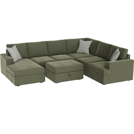 Perspective view of Bonaterra II 127 2 Piece Sectional With Left Arm Facing Queen Sleeper Sofa Chaise & Ottoman, Forest Green