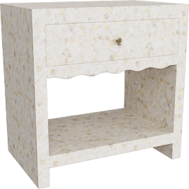 Perspective view of Riana Natural Mother Of Pearl Inlaid 1 Drawer Nightstand