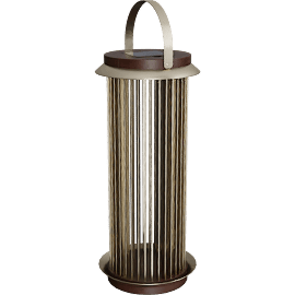 Perspective view of Auckland Small LED Acacia and Metal Solar Lantern 15"