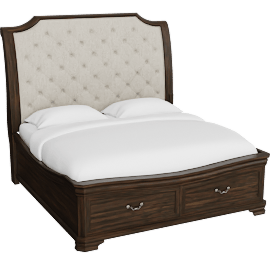 Perspective view of Henrietta King Wood & Upholstered Platform Storage Bed