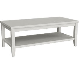 Perspective view of Chelsey 48 Wide Rectangle Wood Lift-Top Coffee Table, Shelf, White