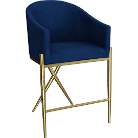 Perspective view of Xavier Navy Velvet Upholstered Counter Height Stool With Gold Finish
