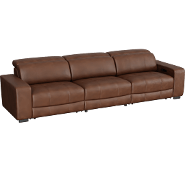 Perspective view of Eastvale Brown Leather 126 Power Reclining Sofa with Power Headrests & Charging Ports