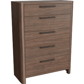 Perspective view of Zariah Brown Walnut Wood 5-Drawer Chest, Teak